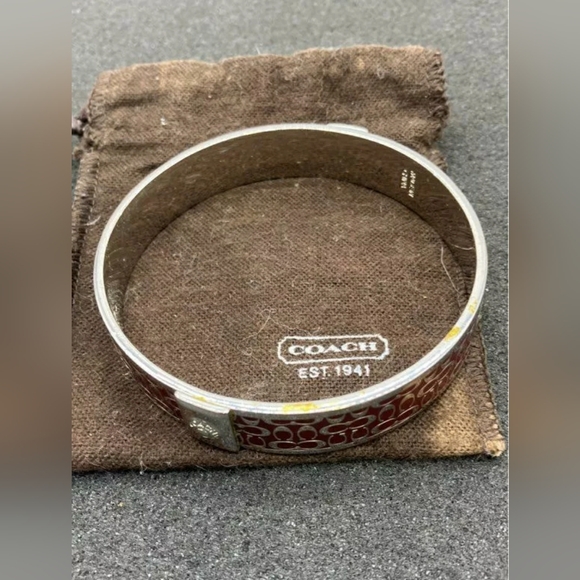 COACH Designer Magenta Purple & Silver Signature 1/2" Wide Bangle Bracelet - Picture 8 of 8